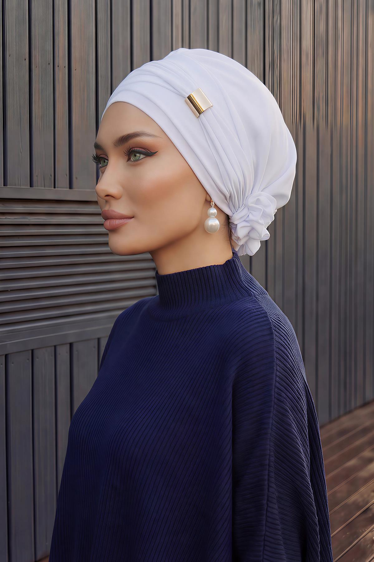 Ready-to-Wear Chiffon Turban with Metallic Accent