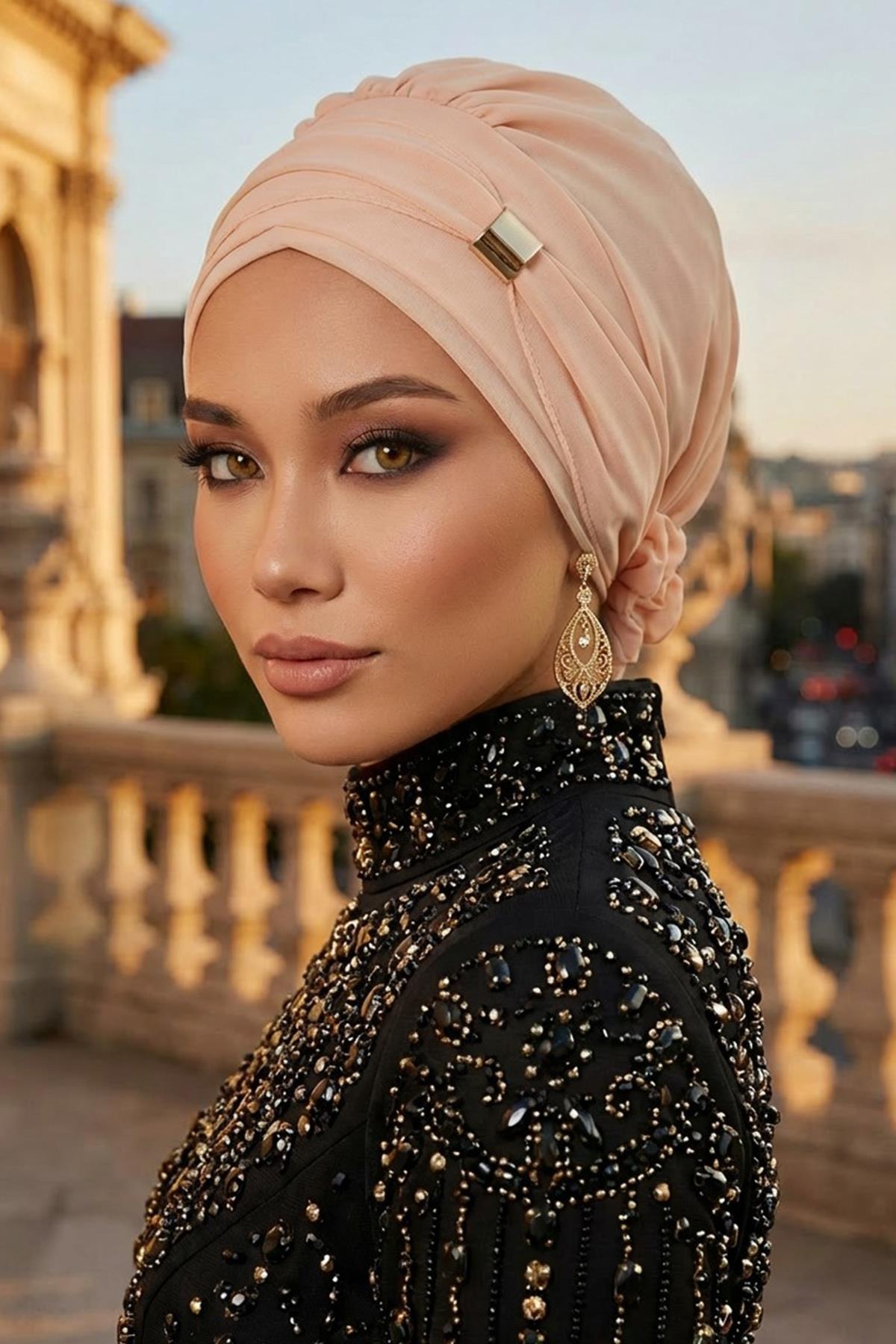 Ready-to-Wear Chiffon Turban with Metallic Accent