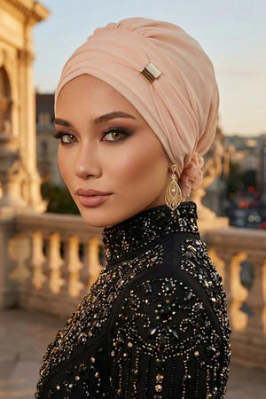 Ready-to-Wear Chiffon Turban with Metallic Accent