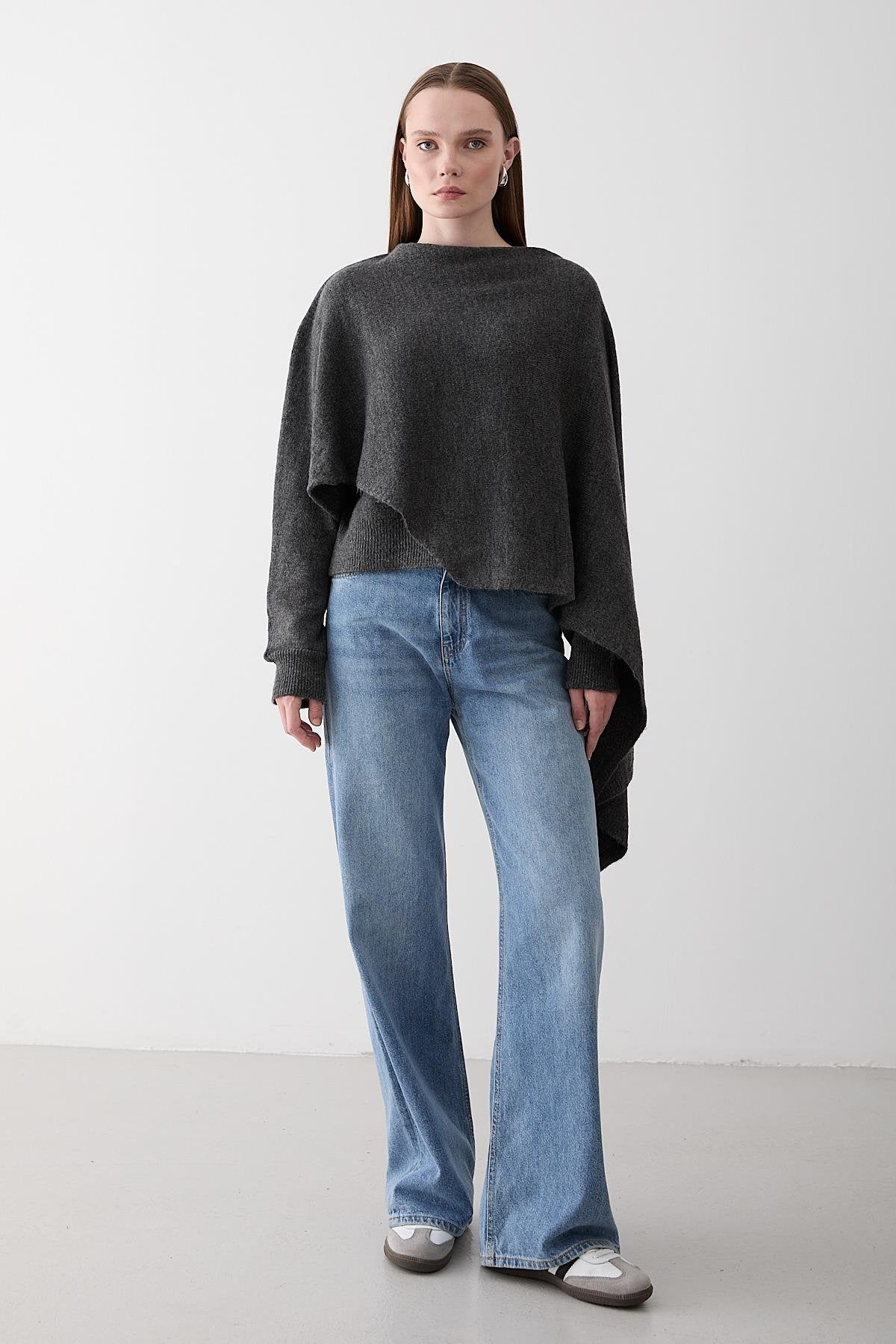 Knit Sweater with Integrated Scarf