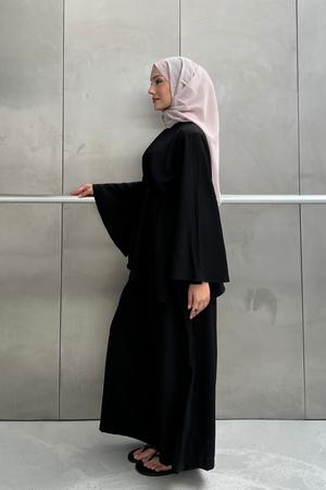 Asymmetric Tunic Top & Wide-Leg Trousers Set — Siyah