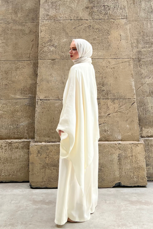 Asymmetric Tencel Set with Flowing Tunic & Wide Trousers — Ekru