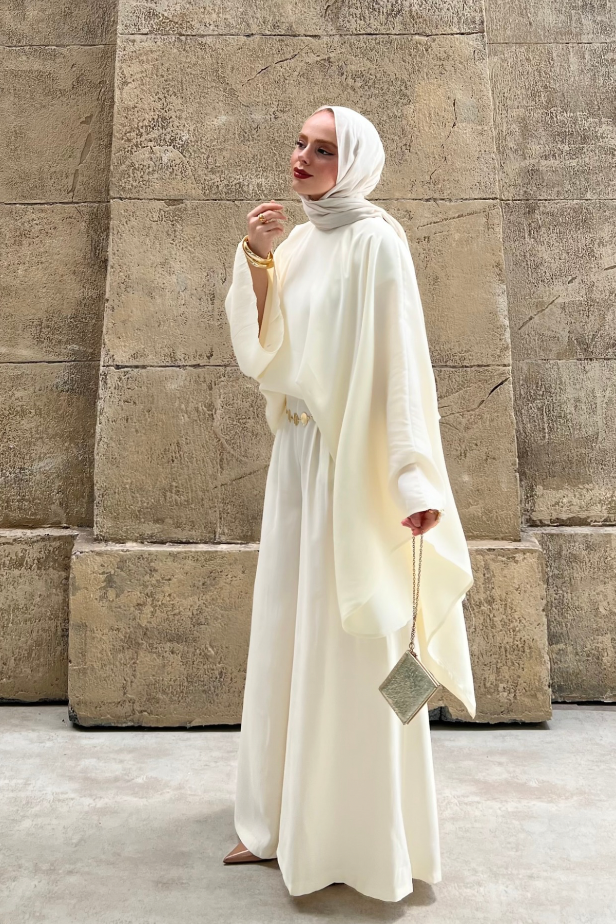 Asymmetric Tencel Set with Flowing Tunic & Wide Trousers — Ekru