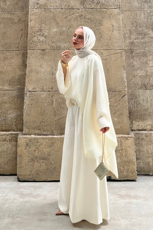 Asymmetric Tencel Set with Flowing Tunic & Wide Trousers — Ekru