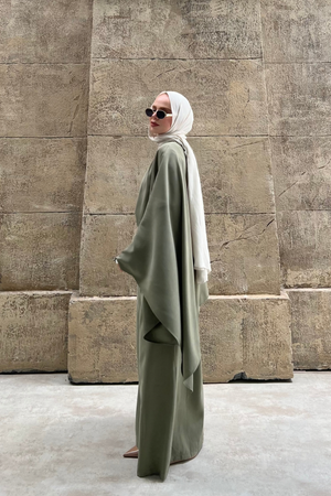 Asymmetric Tencel Set with Flowing Tunic & Wide Trousers — Yesil