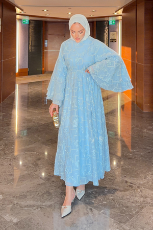 Modest Maxi Dress with Embroidered Tulle and Bell Sleeves — Bebe Mavi