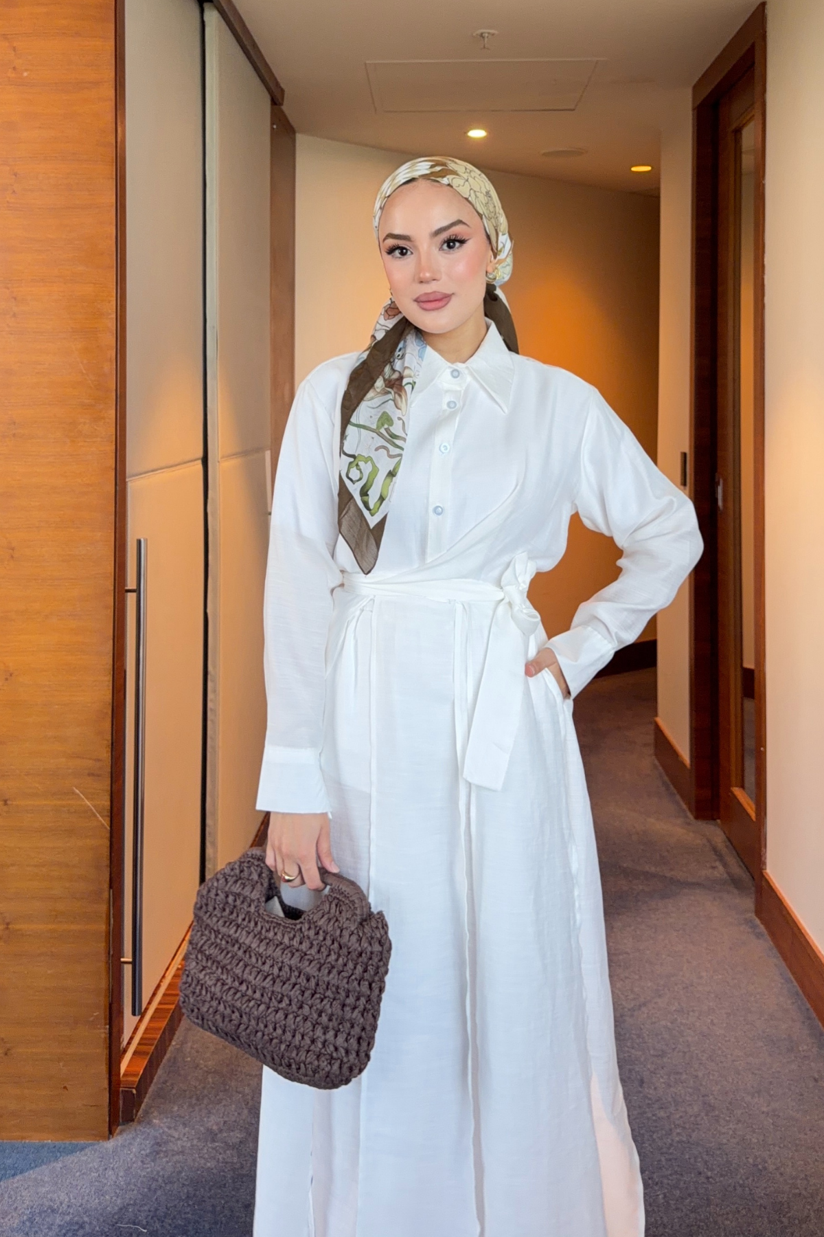Breathable Linen Blend Tunic & Trouser Set — Beyaz