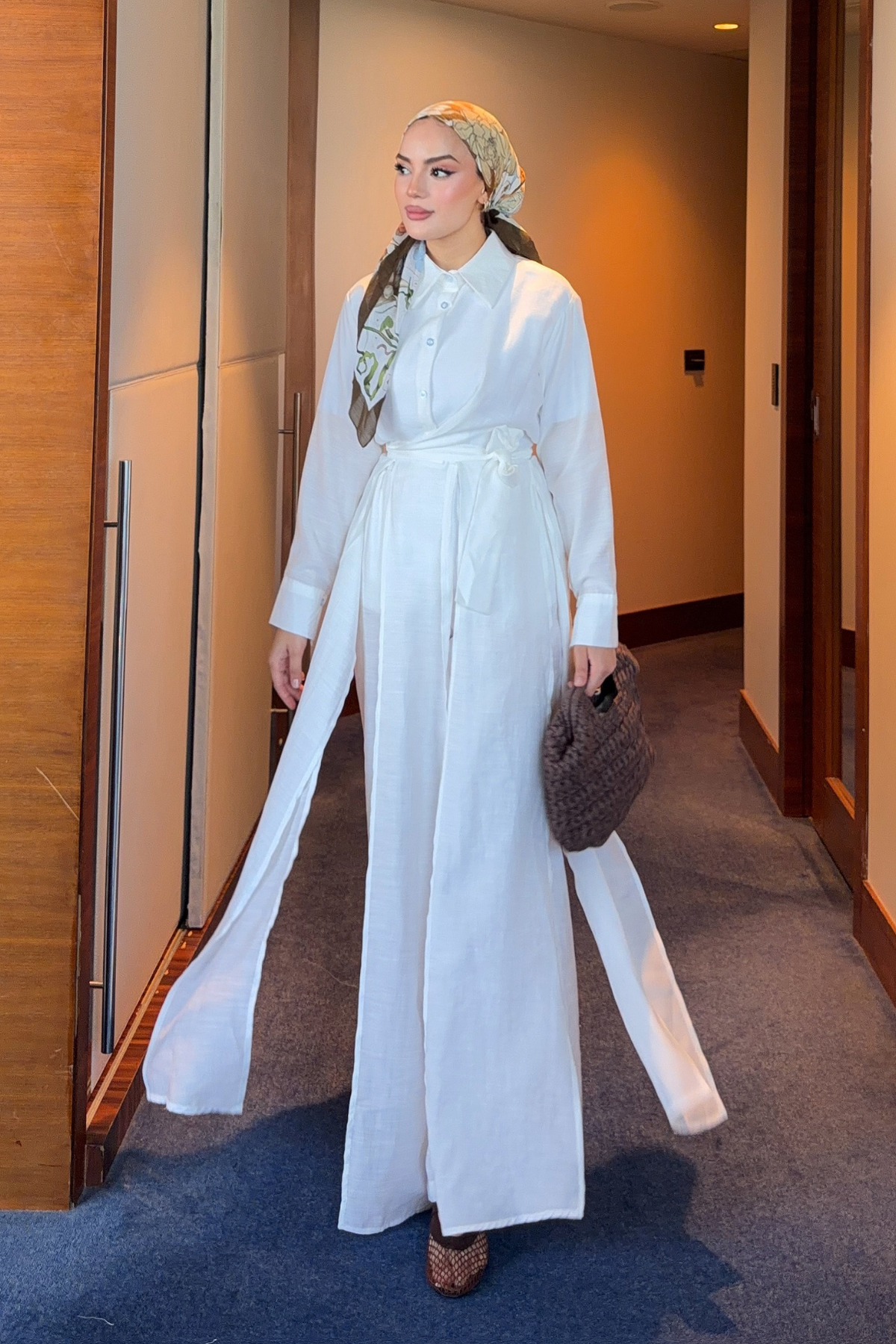 Breathable Linen Blend Tunic & Trouser Set — Beyaz