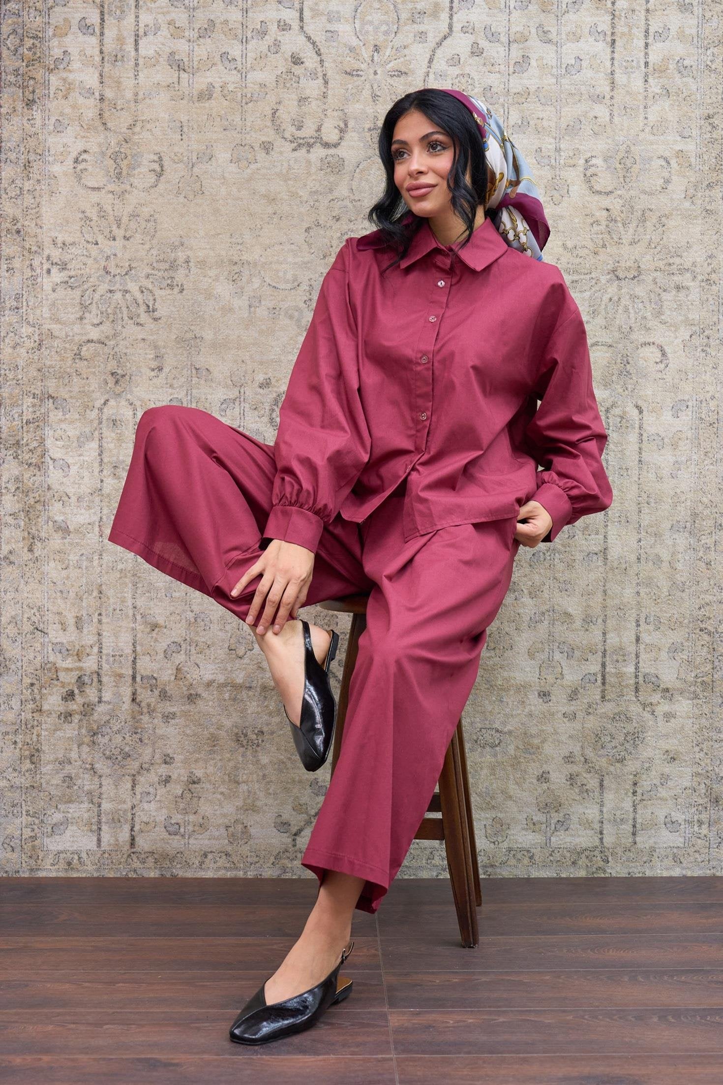  (PT002)طقم قميص وبنطال بوبلين كحلي – 100% قطن