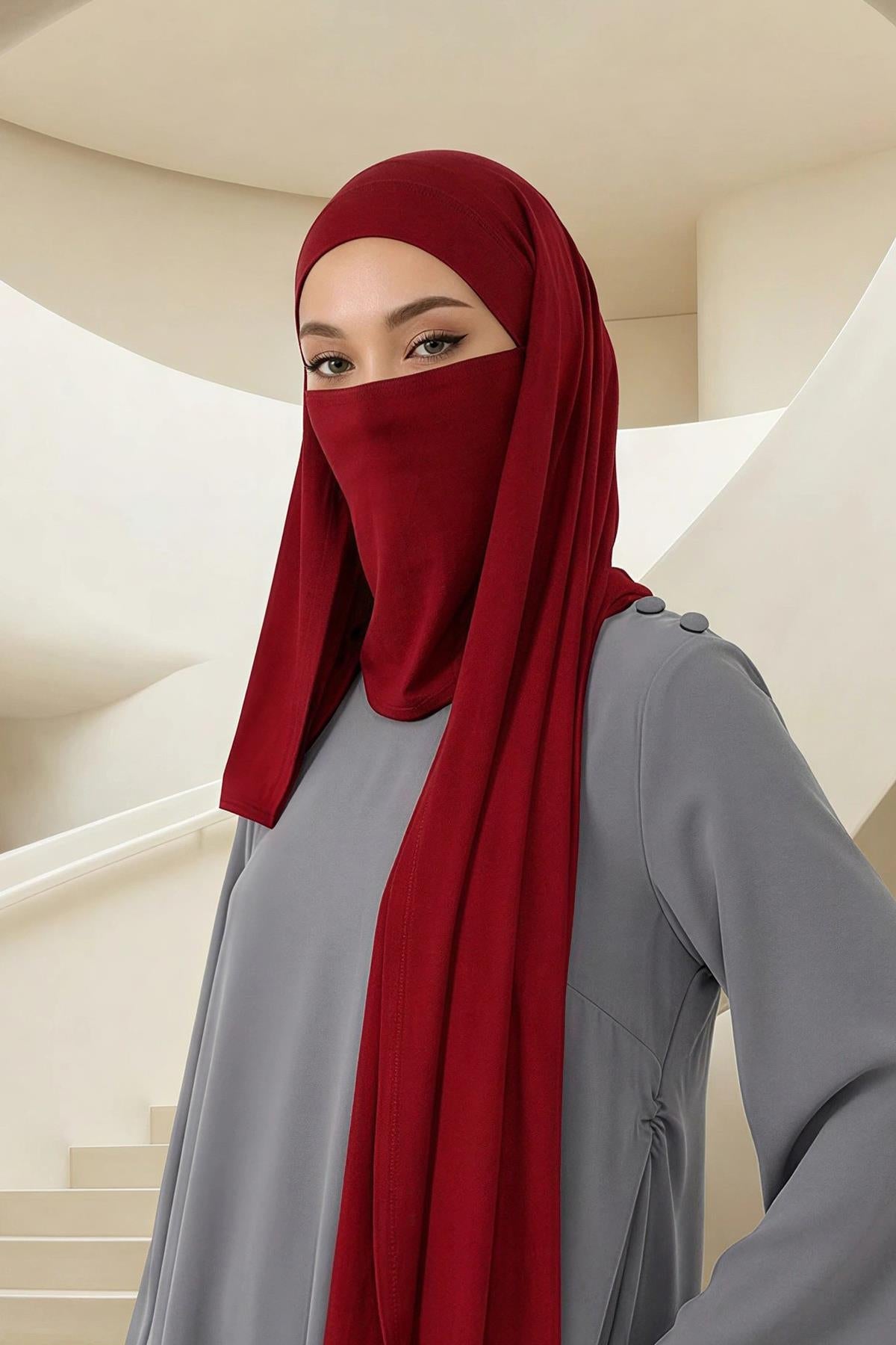 Ready-to-Wear Jersey Bonnet Shawl with Face Covering