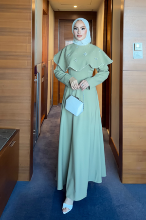 Long Dress with Detachable Cape & Crystal Embellishments — Cagla