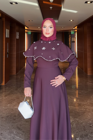 Long Dress with Detachable Cape & Crystal Embellishments — Murdum