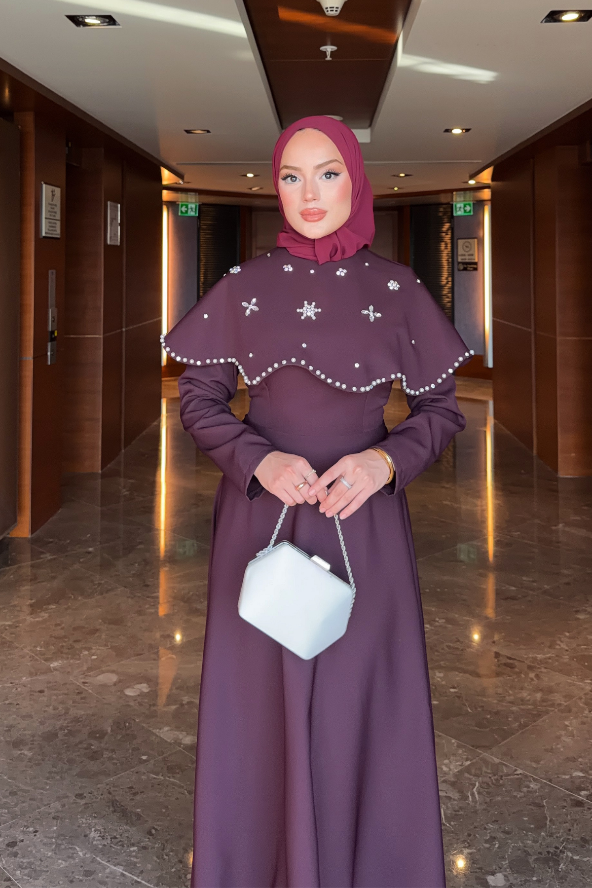 Long Dress with Detachable Cape & Crystal Embellishments — Murdum