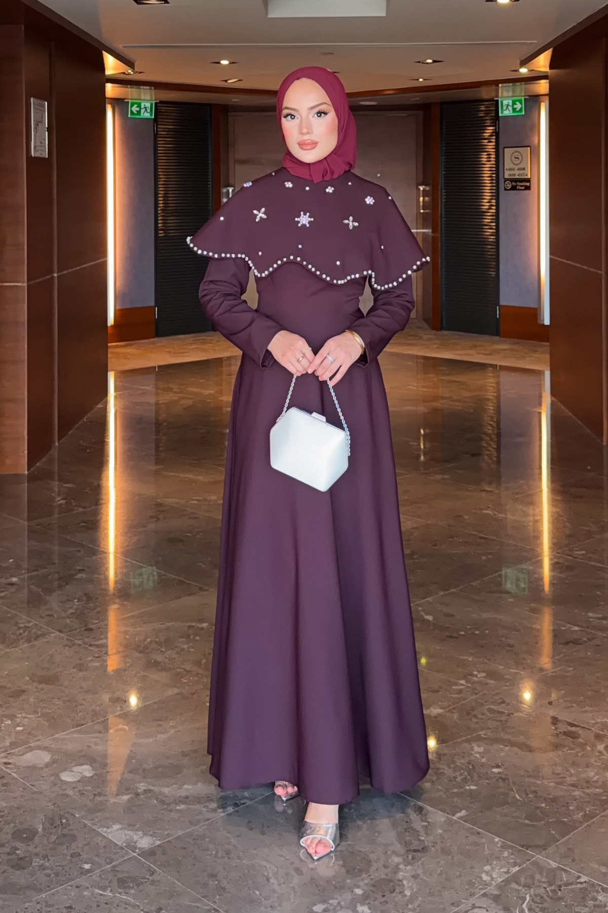 Long Dress with Detachable Cape & Crystal Embellishments — Murdum