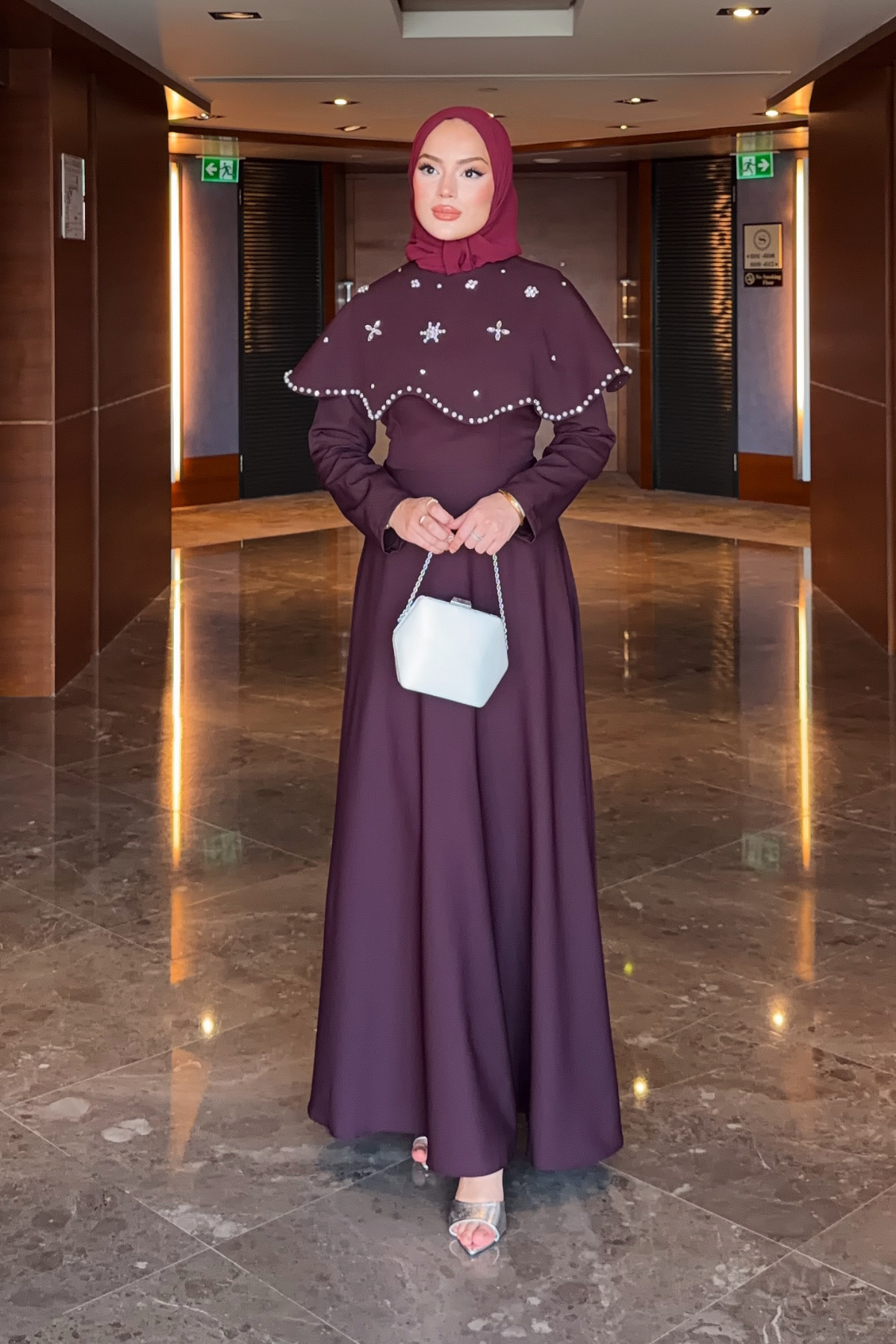 Long Dress with Detachable Cape & Crystal Embellishments — Murdum