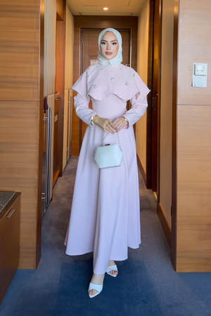 Long Dress with Detachable Cape & Crystal Embellishments — Pembe