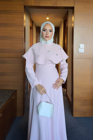 Long Dress with Detachable Cape & Crystal Embellishments — Pembe