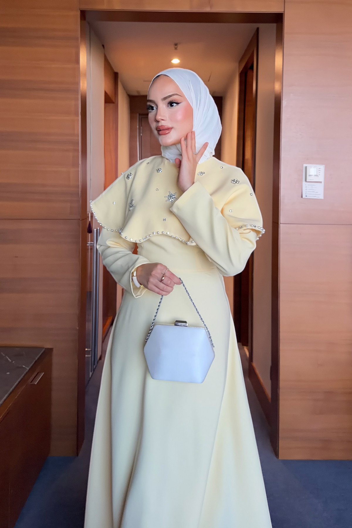 Long Dress with Detachable Cape & Crystal Embellishments — Sari