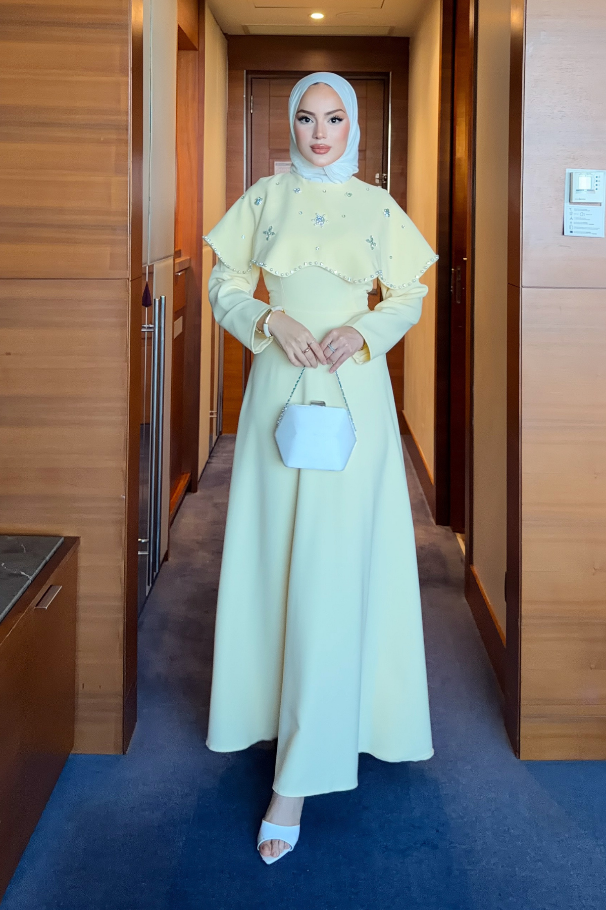 Long Dress with Detachable Cape & Crystal Embellishments — Sari