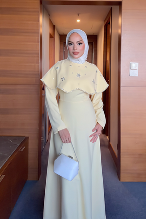 Long Dress with Detachable Cape & Crystal Embellishments — Sari