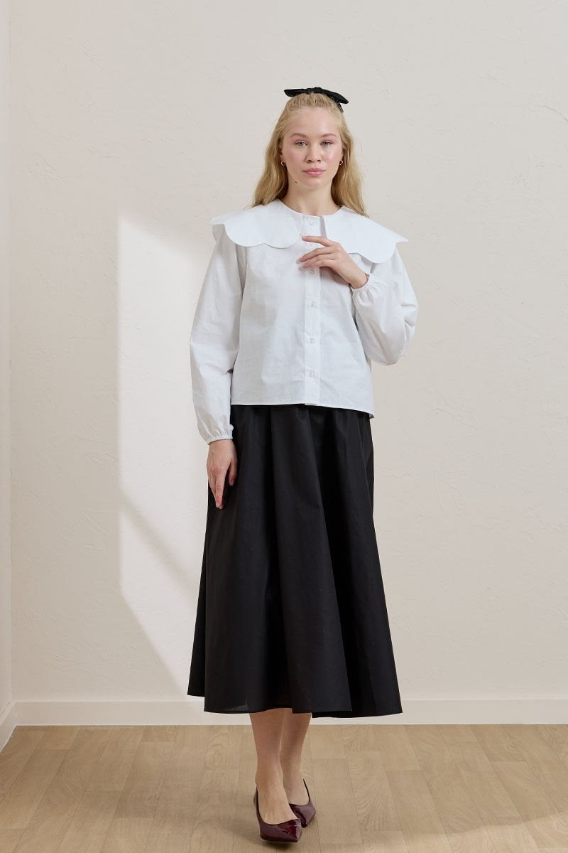 Daisy Collar Cropped Blouse & Balloon Skirt Set