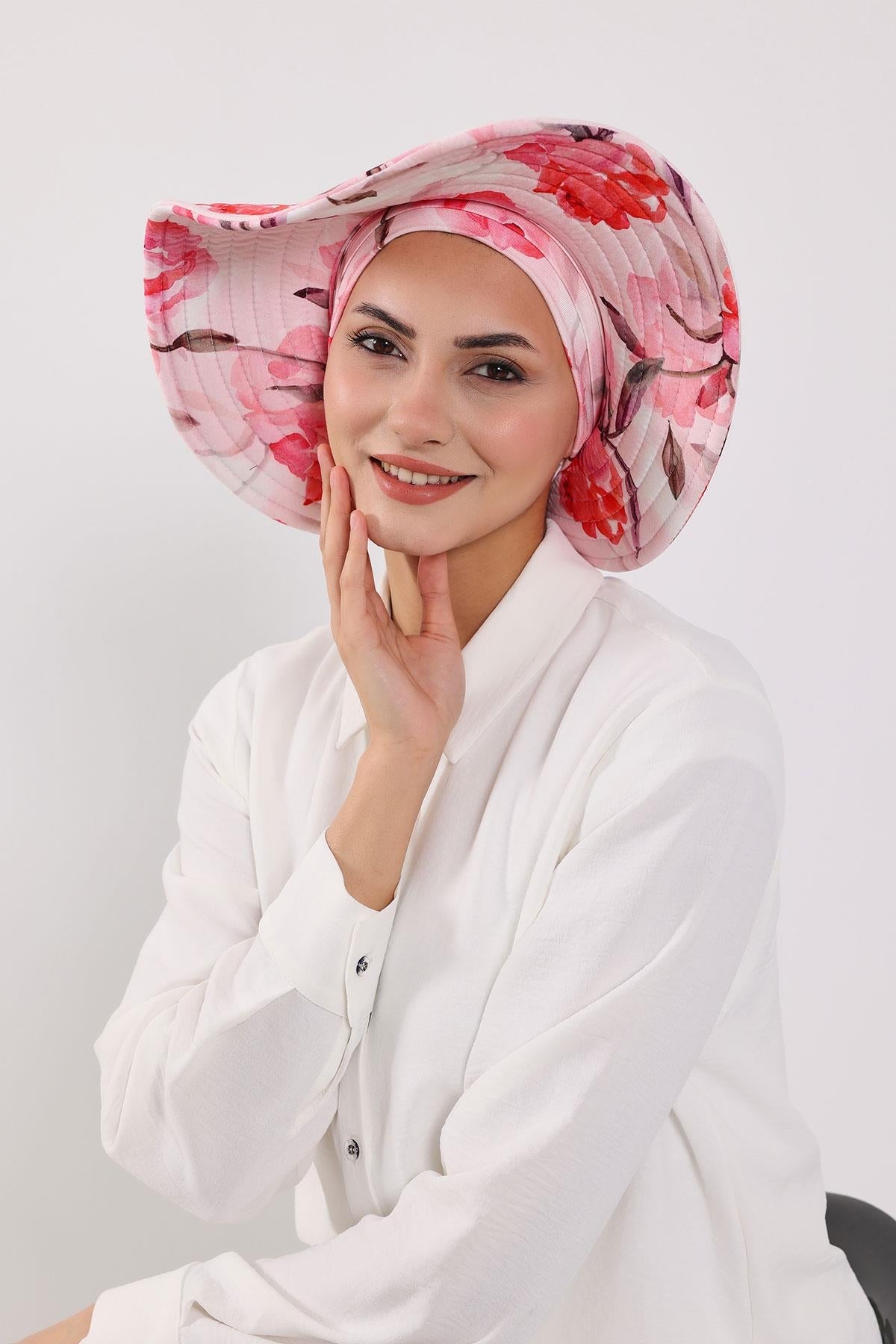 Patterned Turban Bonnet with Detachable Wide-Brim Hat