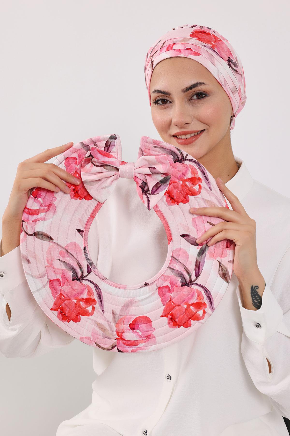 Patterned Turban Bonnet with Detachable Wide-Brim Hat