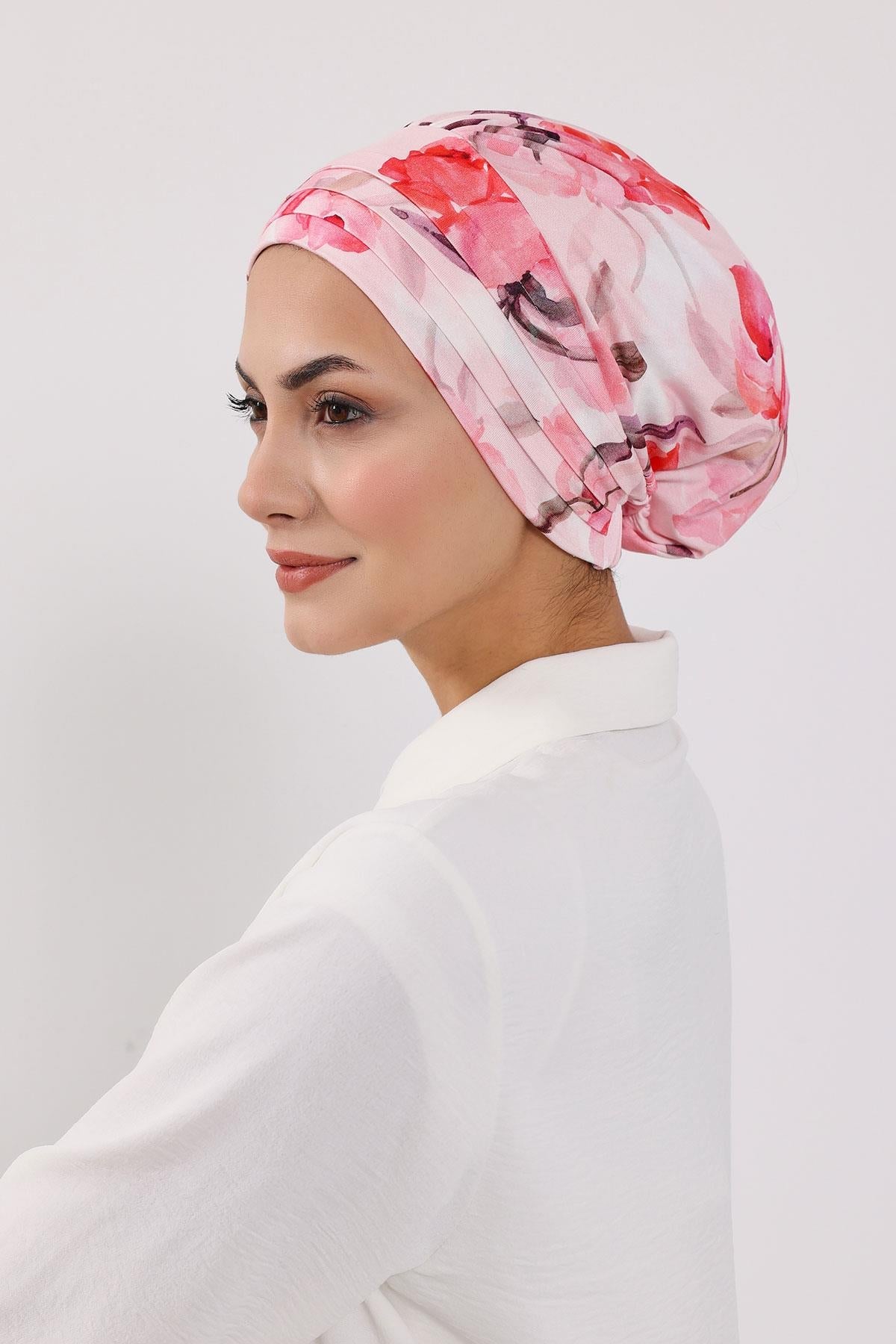 Patterned Turban Bonnet with Detachable Wide-Brim Hat