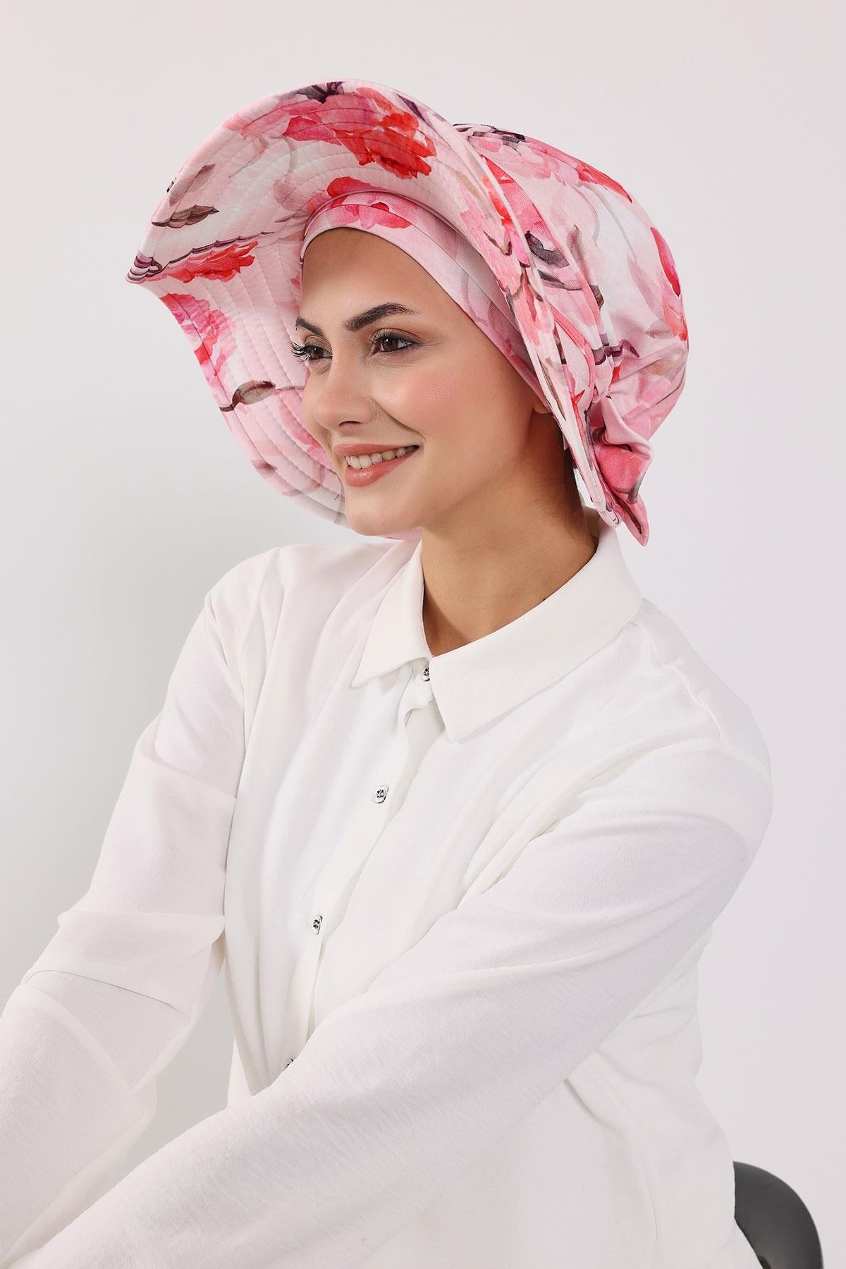 Patterned Turban Bonnet with Detachable Wide-Brim Hat