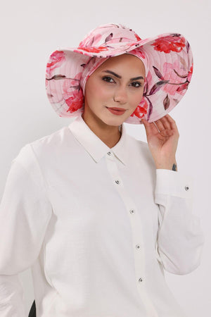 Patterned Turban Bonnet with Detachable Wide-Brim Hat