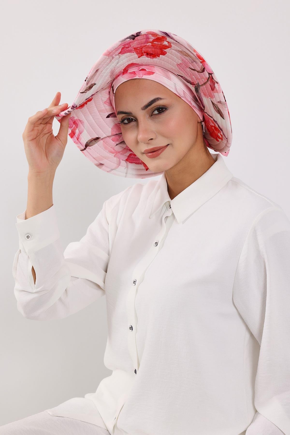 Patterned Turban Bonnet with Detachable Wide-Brim Hat