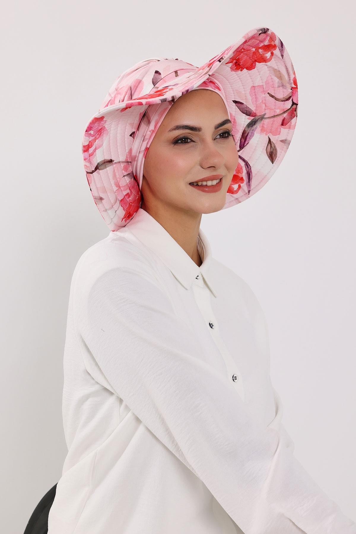Patterned Turban Bonnet with Detachable Wide-Brim Hat