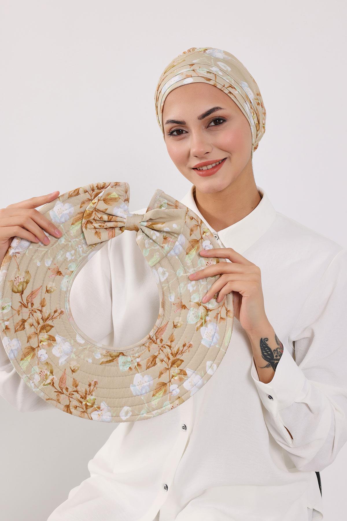 Patterned Turban Bonnet with Detachable Wide-Brim Hat