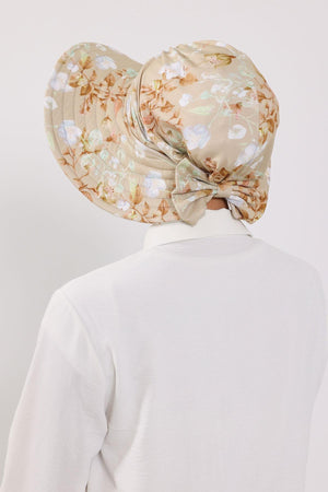 Patterned Turban Bonnet with Detachable Wide-Brim Hat