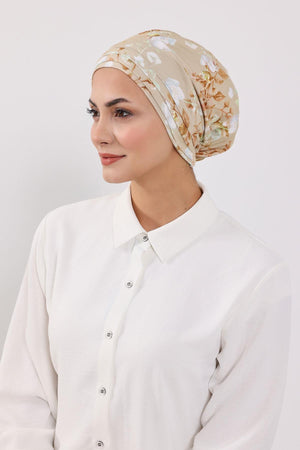Patterned Turban Bonnet with Detachable Wide-Brim Hat