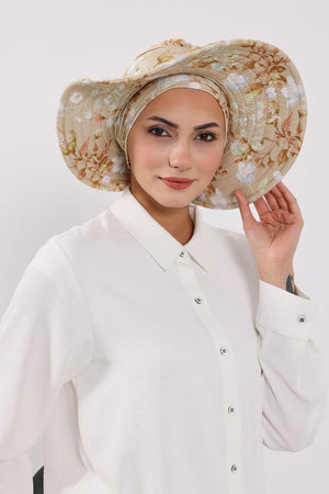 Patterned Turban Bonnet with Detachable Wide-Brim Hat