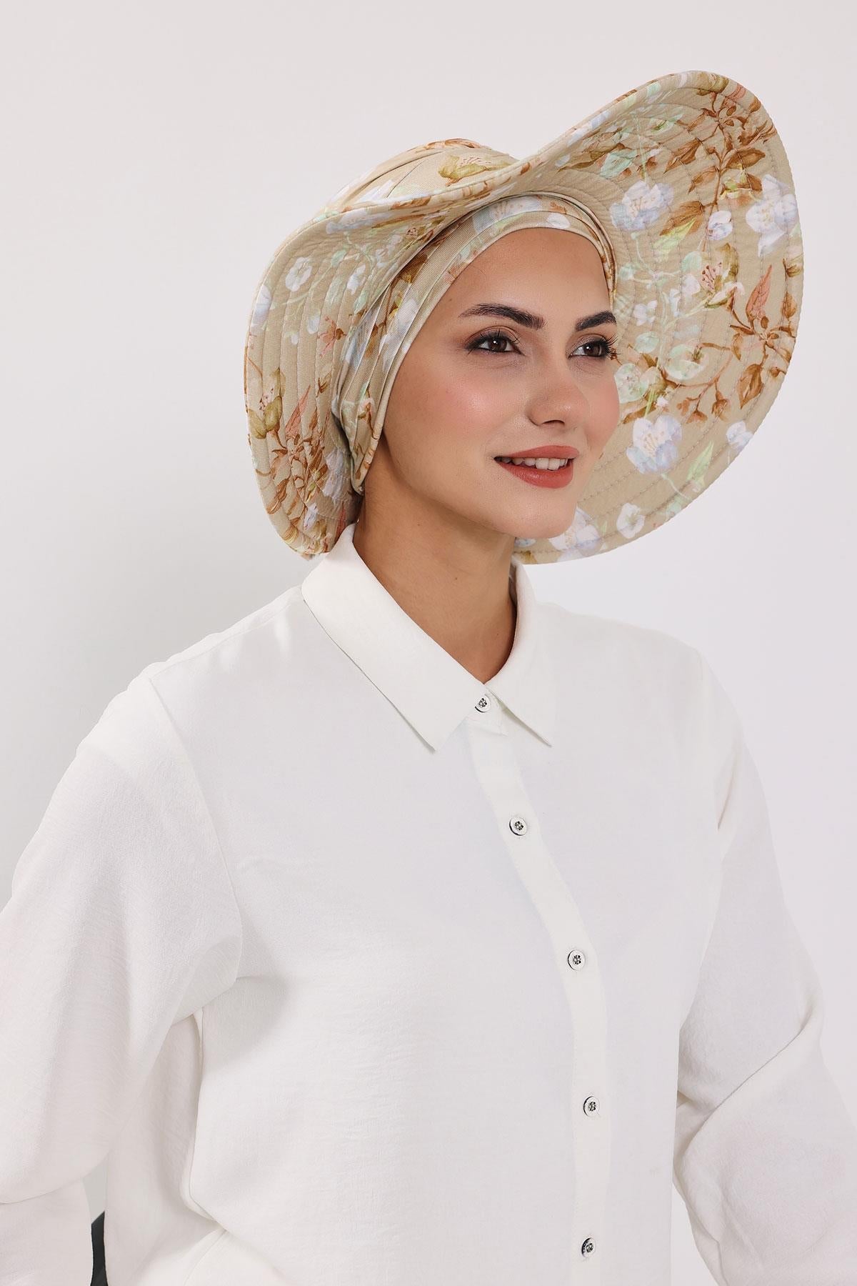 Patterned Turban Bonnet with Detachable Wide-Brim Hat