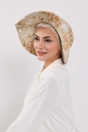 Patterned Turban Bonnet with Detachable Wide-Brim Hat