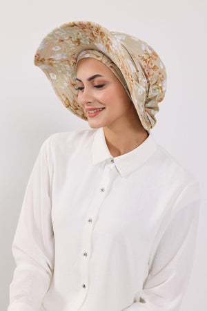 Patterned Turban Bonnet with Detachable Wide-Brim Hat