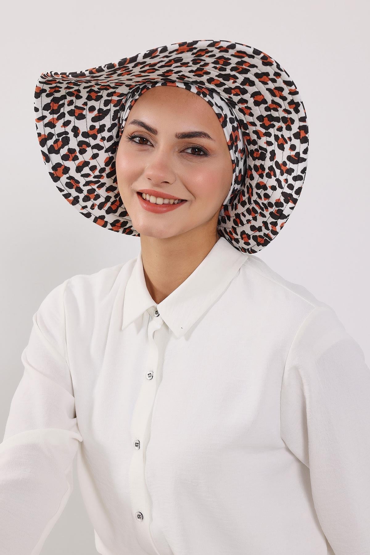 Patterned Turban Bonnet with Detachable Wide-Brim Hat
