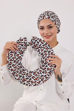 Patterned Turban Bonnet with Detachable Wide-Brim Hat