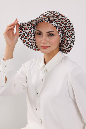 Patterned Turban Bonnet with Detachable Wide-Brim Hat