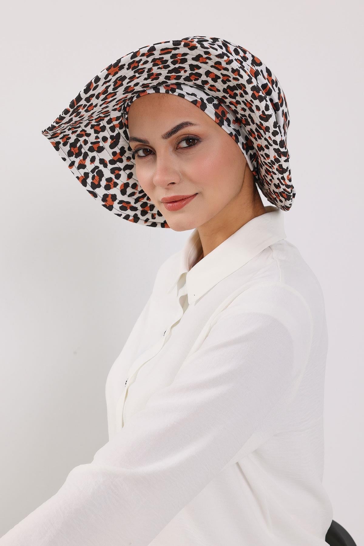 Patterned Turban Bonnet with Detachable Wide-Brim Hat