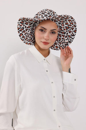 Patterned Turban Bonnet with Detachable Wide-Brim Hat