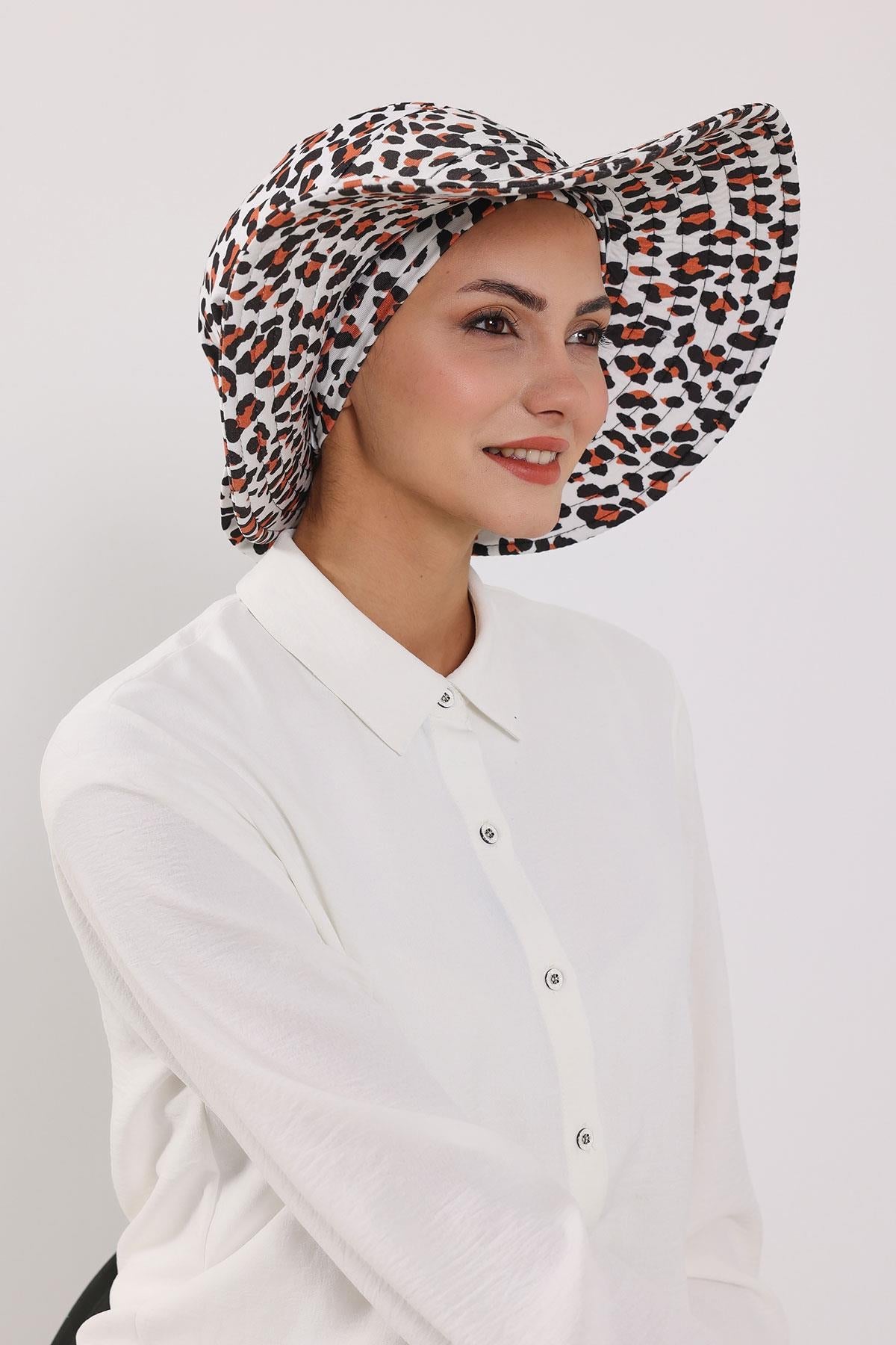 Patterned Turban Bonnet with Detachable Wide-Brim Hat
