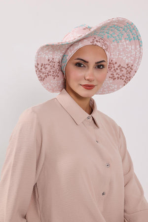 Patterned Turban Bonnet with Detachable Wide-Brim Hat