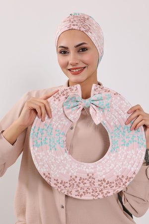 Patterned Turban Bonnet with Detachable Wide-Brim Hat