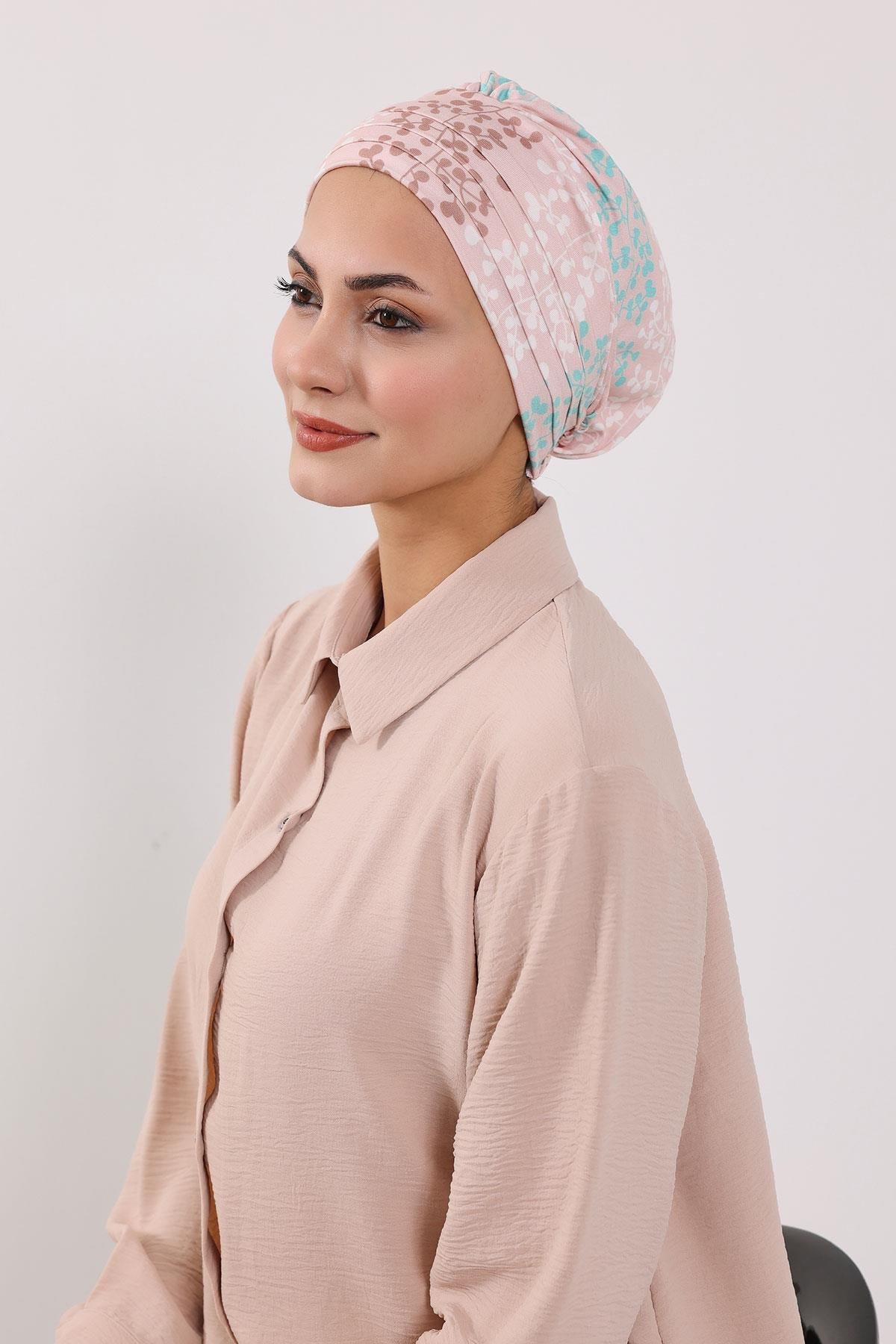 Patterned Turban Bonnet with Detachable Wide-Brim Hat