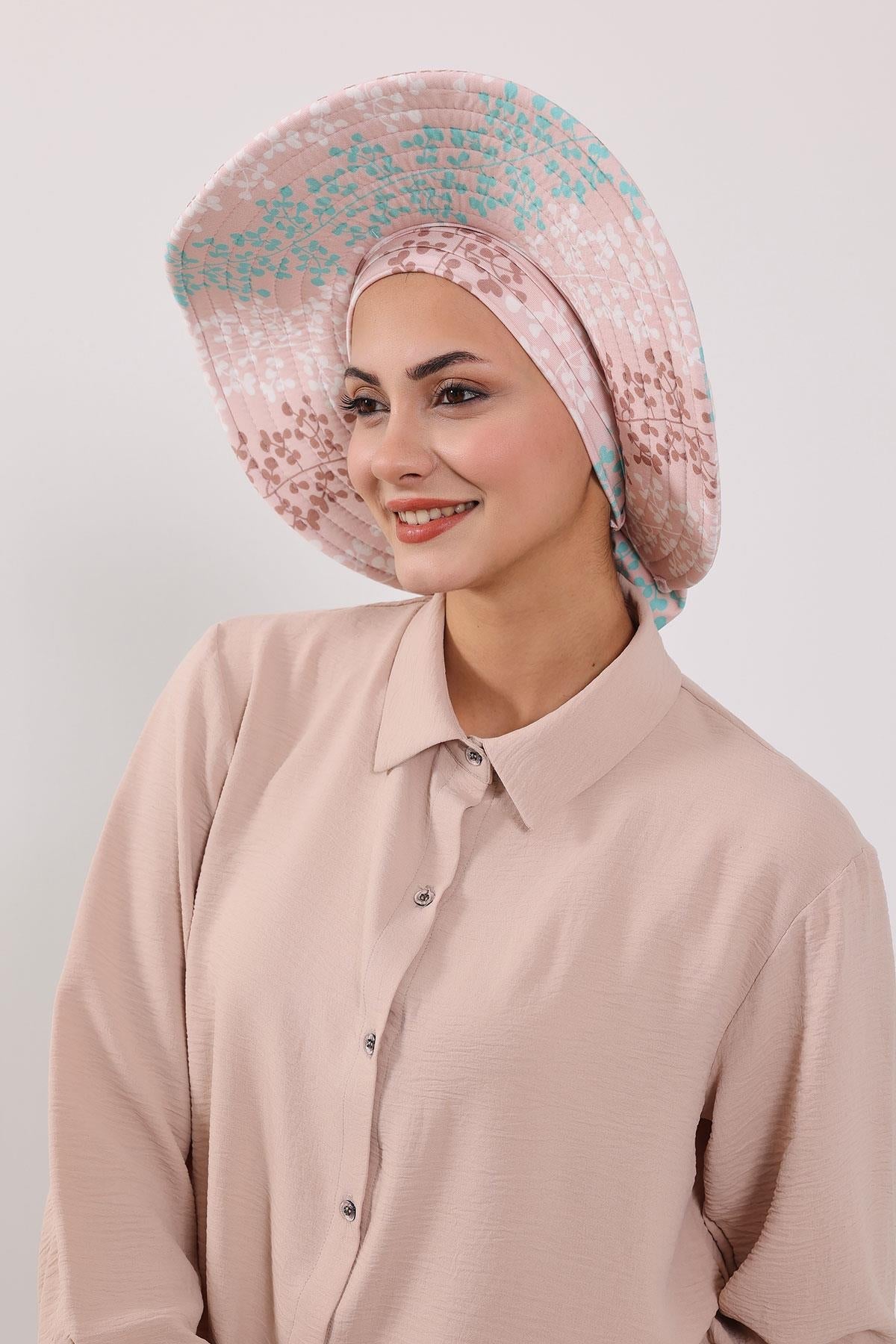 Patterned Turban Bonnet with Detachable Wide-Brim Hat