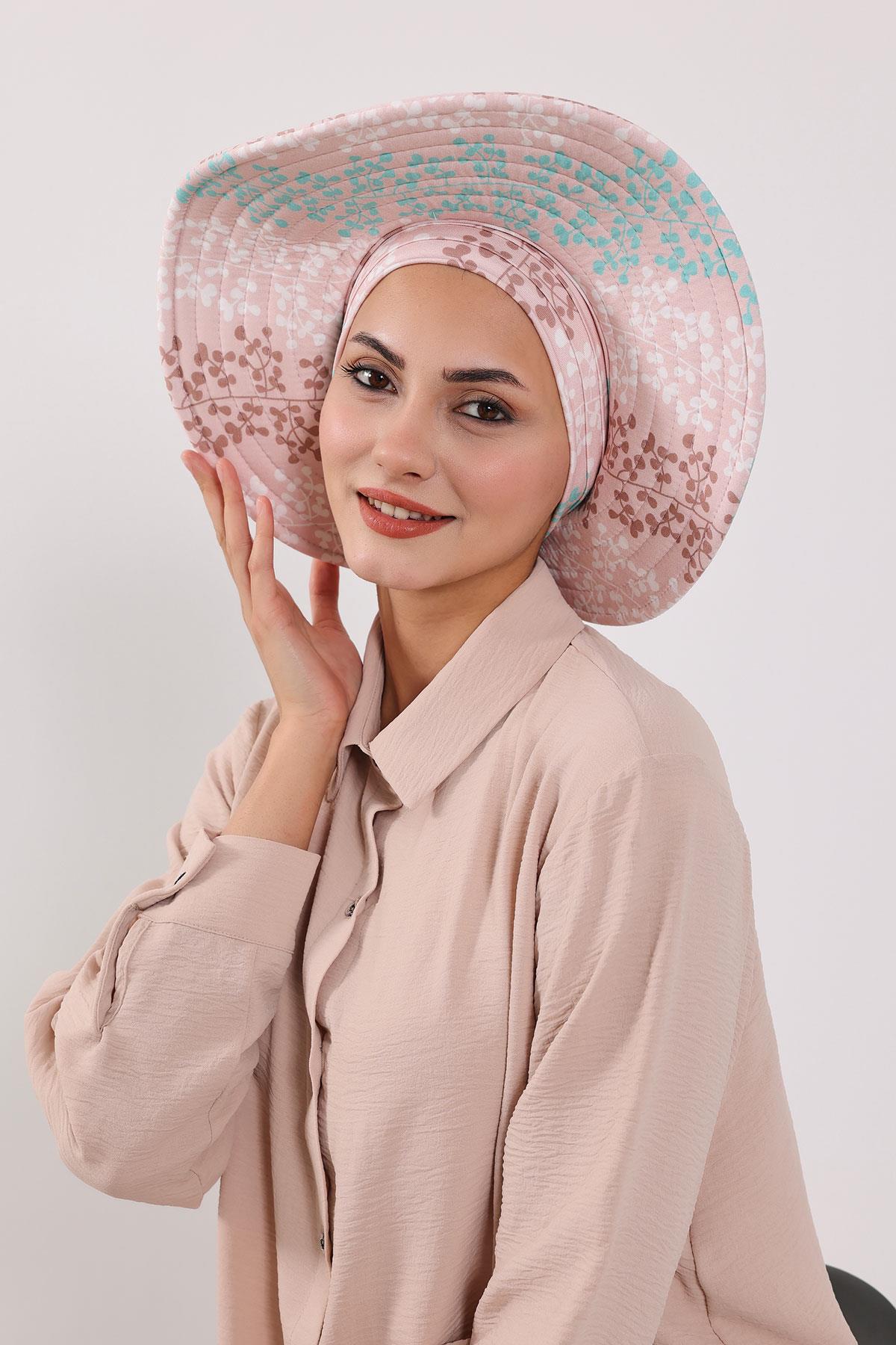 Patterned Turban Bonnet with Detachable Wide-Brim Hat